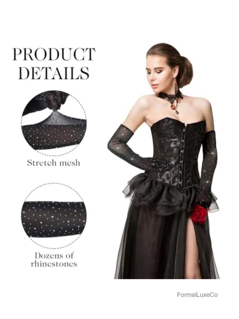 Long Fishnet Arm Sleeve Mesh Sheer Rhinestone Gloves Opera